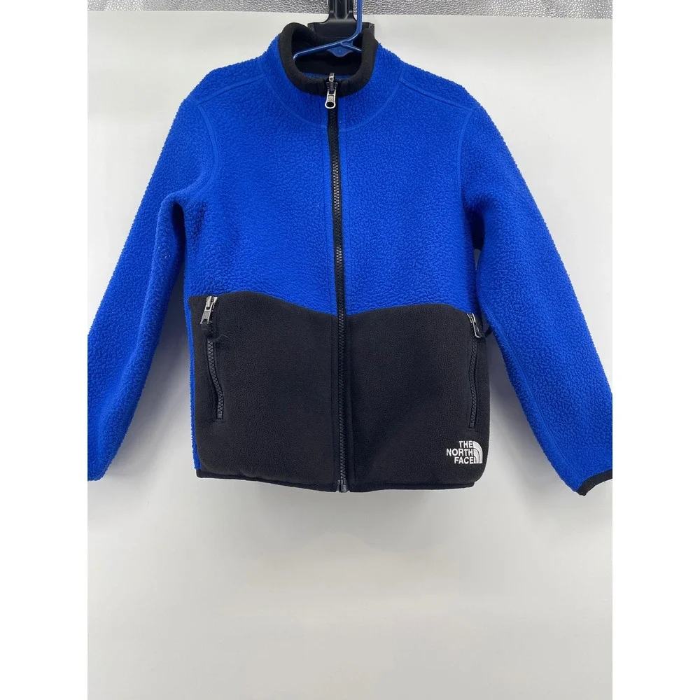 The North Face Kids Reversible Fleece Jacket Blue Black  6-8 Full Zip Coat